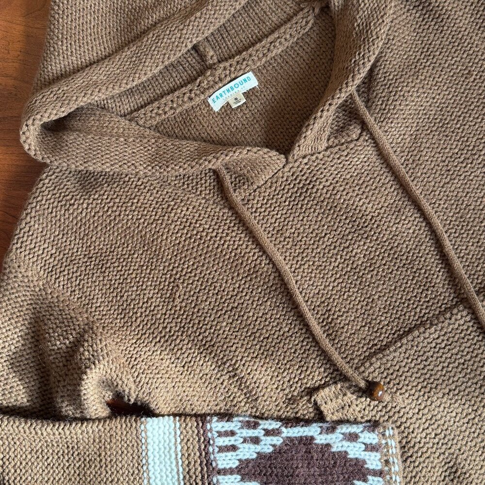 Earthbound Baja Style Hoodie Sweater Brown Knit Boho Size S - Picture 4 of 11